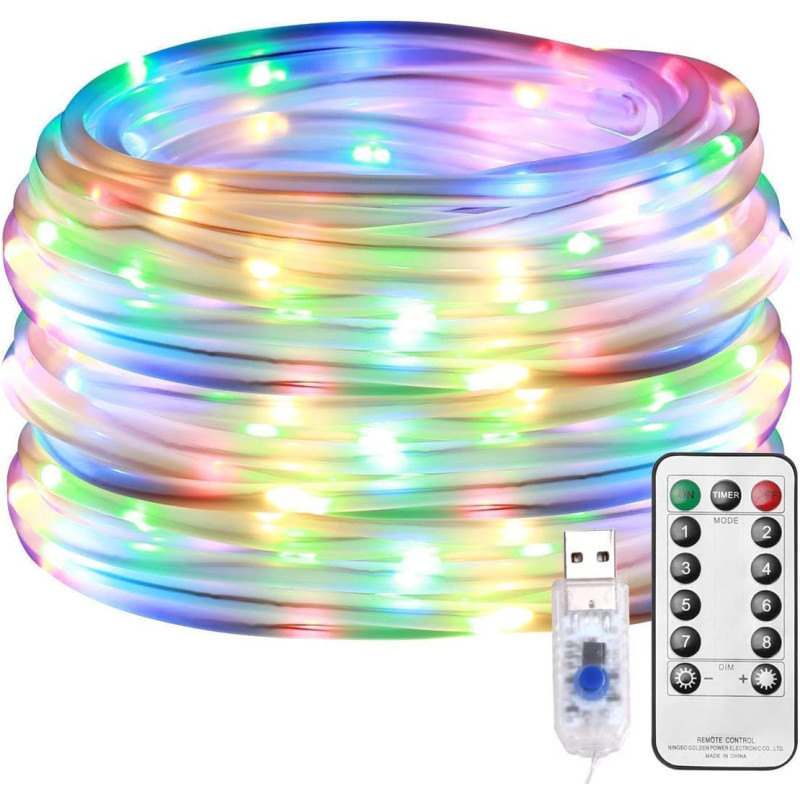 BUY4LESS - USB 10 Meters 100 LED Multicolor Lights Flexible Tube with Remote Control and Timer, Outdoor and Indoor, IP65 Waterproof for Party, Camping, Bedroom, Garden, Kids Room, Christmas Decoration