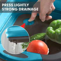 Hi Ninger Camping Cutting Board, Hi Ninger Collapsible Cutting Board with Knife and Towel Foldable Camping Dishes Sink Space Saving 3 in 1 Multifunction Storage Basket for BBQ Prep/Picnic/Camping Sink - Blue grey