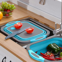 Hi Ninger Camping Cutting Board, Hi Ninger Collapsible Cutting Board with Knife and Towel Foldable Camping Dishes Sink Space Saving 3 in 1 Multifunction Storage Basket for BBQ Prep/Picnic/Camping Sink - Blue grey