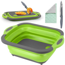 Hi Ninger Camping Cutting Board, Hi Ninger Collapsible Cutting Board with Knife and Towel Foldable Camping Dishes Sink Space Saving 3 in 1 Multifunction Storage Basket for BBQ Prep/Picnic/Camping Sink - Light Green