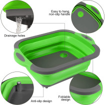 Hi Ninger Camping Cutting Board, Hi Ninger Collapsible Cutting Board with Knife and Towel Foldable Camping Dishes Sink Space Saving 3 in 1 Multifunction Storage Basket for BBQ Prep/Picnic/Camping Sink - Light Green