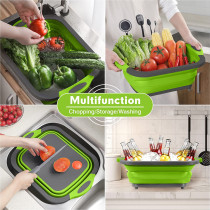 Hi Ninger Camping Cutting Board, Hi Ninger Collapsible Cutting Board with Knife and Towel Foldable Camping Dishes Sink Space Saving 3 in 1 Multifunction Storage Basket for BBQ Prep/Picnic/Camping Sink - Light Green
