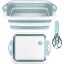 Hi Ninger Collapsible Cutting Board, Hi Ninger Foldable Chopping Board Multifunction Chopping Board, Space Saving 3 in 1 Multifunction Storage Basket, Chopping&Slicing Board for Prep/Picnic/Camping (Sky blue)