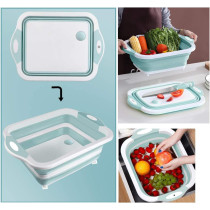 Hi Ninger Collapsible Cutting Board, Hi Ninger Foldable Chopping Board Multifunction Chopping Board, Space Saving 3 in 1 Multifunction Storage Basket, Chopping&Slicing Board for Prep/Picnic/Camping (Sky blue)