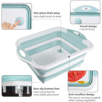 Hi Ninger Collapsible Cutting Board, Hi Ninger Foldable Chopping Board Multifunction Chopping Board, Space Saving 3 in 1 Multifunction Storage Basket, Chopping&Slicing Board for Prep/Picnic/Camping (Sky blue)