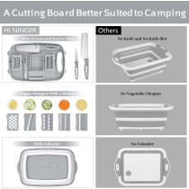 Hi Ninger Collapsible Cutting Board, Hi Ninger Foldable Chopping Board with Colander, 9-In-1 Multi Chopping Board Kitchen Vegetable Washing Basket Silicone Dish Tub for Camping, Picnic, BBQ, Kitchen-Gray