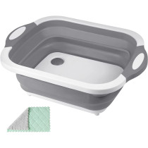 Hi Ninger Collapsible Cutting Board, Hi Ninger Foldable Chopping Board With Towel Kitchen Camping Dishes Sink Space Saving 3 In 1 Multifunction Storage Basket For Bbq Prep/Picnic/Camping (Grey)