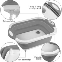 Hi Ninger Collapsible Cutting Board, Hi Ninger Foldable Chopping Board With Towel Kitchen Camping Dishes Sink Space Saving 3 In 1 Multifunction Storage Basket For Bbq Prep/Picnic/Camping (Grey)