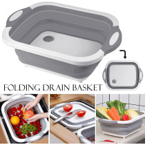 Hi Ninger Collapsible Cutting Board, Hi Ninger Foldable Chopping Board With Towel Kitchen Camping Dishes Sink Space Saving 3 In 1 Multifunction Storage Basket For Bbq Prep/Picnic/Camping (Grey)
