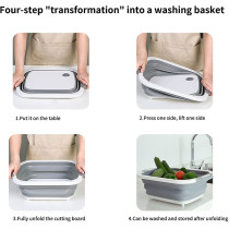 Hi Ninger Collapsible Cutting Board, Hi Ninger Foldable Chopping Board With Towel Kitchen Camping Dishes Sink Space Saving 3 In 1 Multifunction Storage Basket For Bbq Prep/Picnic/Camping (Grey)