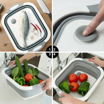 Hi Ninger Collapsible Cutting Board, Hi Ninger Foldable Chopping Board With Towel Kitchen Camping Dishes Sink Space Saving 3 In 1 Multifunction Storage Basket For Bbq Prep/Picnic/Camping (Grey)