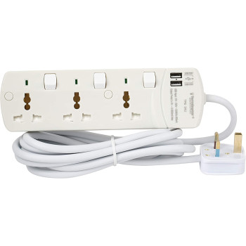 Terminator Extension 3G/3M + 2 Usb Tpb 3Au Universal Socket W/Individual Switches & Indicators Terminator, Multicolor, Trz-Tpb 3Au, Extension Socket