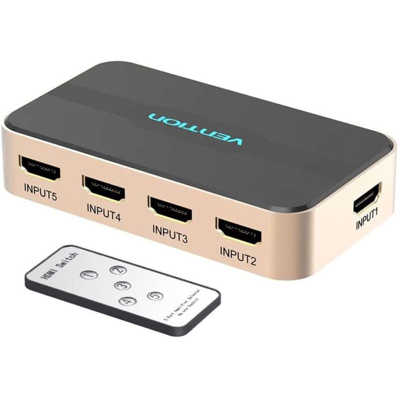 Vention HDMI Splitter. Vention HDMI Switcher 5x1 Ports HDMI Switcher 5 in 1 out HDMI Splitter Switcher 4K2K 1080P 3D IR Remote Control for PS3 Xbox 360 Sky Box DVD HDTV Projector etc
