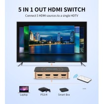 Vention HDMI Splitter. Vention HDMI Switcher 5x1 Ports HDMI Switcher 5 in 1 out HDMI Splitter Switcher 4K2K 1080P 3D IR Remote Control for PS3 Xbox 360 Sky Box DVD HDTV Projector etc