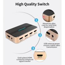 Vention HDMI Splitter. Vention HDMI Switcher 5x1 Ports HDMI Switcher 5 in 1 out HDMI Splitter Switcher 4K2K 1080P 3D IR Remote Control for PS3 Xbox 360 Sky Box DVD HDTV Projector etc