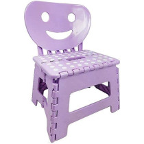 Plastic Multi Purpose Folding Step Stool with Happy Face Back Support - Purple