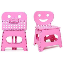 Plastic Multi Purpose Folding Step Stool with Happy Face Back Support - Purple