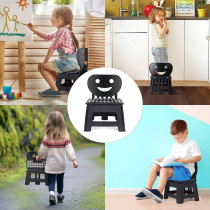 Plastic Multi Purpose Folding Step Stool with Happy Face Back Support - Purple