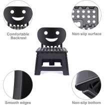 Plastic Multi Purpose Folding Step Stool with Happy Face Back Support - Purple