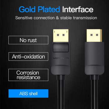 Vention DisplayPort Cable, Gold-Plated DP Male to DP Male, DisplayPort 1.2 Supports 4K@60Hz, 3D and Audio and Video, Compatible with TV, PC Graphics Card for HDTV/Monitor (DP to DP, 3 Meter)