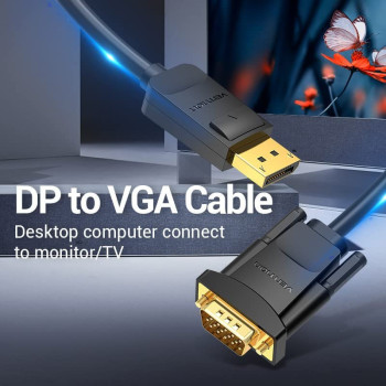 Vention DisplayPort DP to VGA Cable double shielding HBL series resolution 1080P@60Hz, Gold-Plated (DP to VGA, 2 Meter)