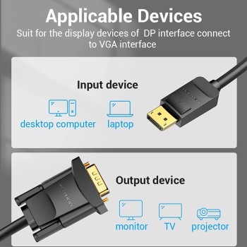 Vention DisplayPort DP to VGA Cable double shielding HBL series resolution 1080P@60Hz, Gold-Plated (DP to VGA, 5 Meter)