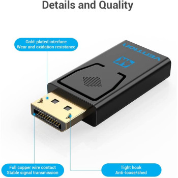 Vention DisplayPort to HDMI 2.1 Adapter 4k, (Uni-directional DP Male to HDMI 2.1 Female) Gold-Plated connect laptop/Desktop DP interface to HDMI Monitor, TV, Projector (Pack of 2), 1 Year Warranty