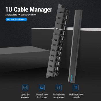 Vention Ethernet Network Accessories KHAB0 1U Cable Manager for 19" standard cabinet Cold Rolled Steel & Powder Coating(1U Cable Manager, 1 pcs)
