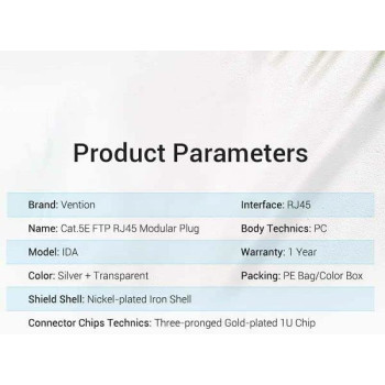 Vention Ethernet Network Accessories RJ45 Modular Plug (Cat.5E FTP, Pack of 100)