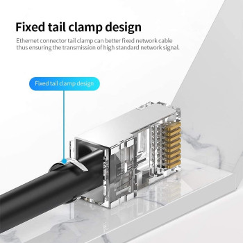 Vention Ethernet Network Accessories RJ45 Modular Plug Network Connector Fixed Tail Clamp Design PC Material Metal Shell (Cat.7 FTP, Pack of 10)