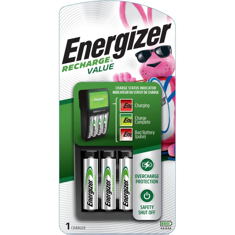 Energizer Energizer Rechargeable Aa And Aaa Battery Charger (Recharge Value) With 4 Aa Nimh Rechargeable Batteries, Black, 50608, Maxi Charger