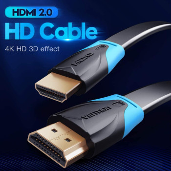 Vention Flat 4K HDMI Cable, Ultra High Speed Male to Male HDMI 2.0 Cable 18Gbps 4K@60Hz 3D, Video Return UHD 3860p, HD 1080p, Ethernet Compatible for Apple TV, Xbox VAA-B02 (Flat HDMI Cable, 2 Meter)