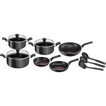 Tefal Super Cook Non-Stick 12 Pcs Cooking Set, Black, Aluminium, B143SC86
