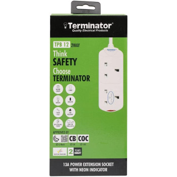 Terminator Brand 2 way UK Socket power extension - TPB 12 5M