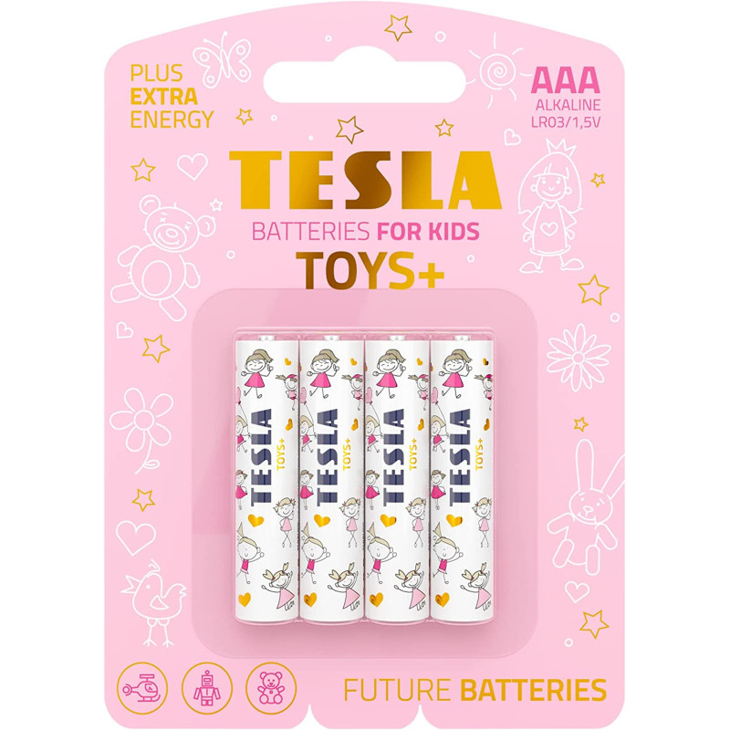 Tesla AAA Battery For Kids girls Toys+ Alkaline - Plus Extra Energy Blister Foil LR03/1.5V Pack of 4