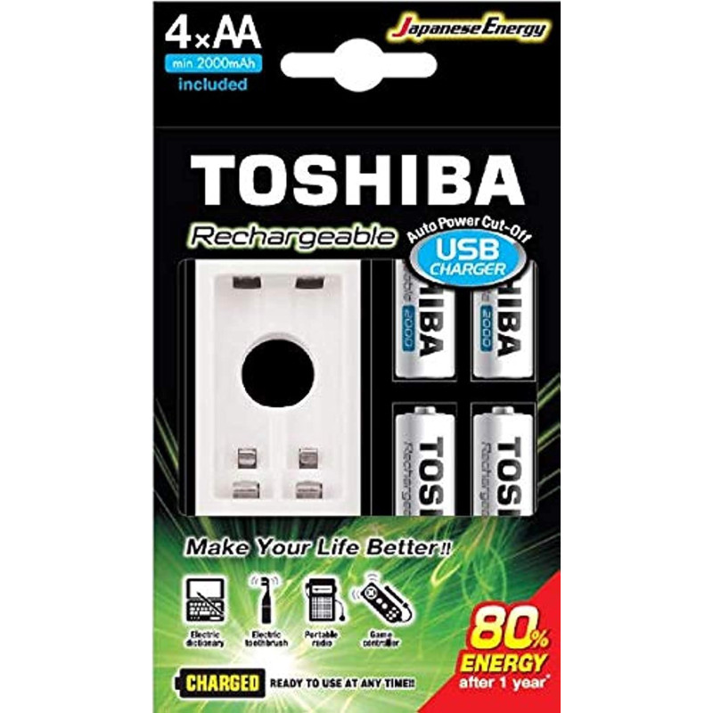 Toshiba 2000mAh Rechargeable Battery AA, 4 Pieces
