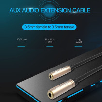 Vention 3.5mm Female to Female Stereo Coupler Plug, Vention 3.5mm Female Jack to Female Audio Cable Gold Plated Audio Extension Cable Aux Cable for Computer Mobile Phone PS3 PS4 1ft (0.3M)-Black