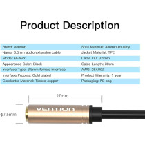 Vention 3.5mm Female to Female Stereo Coupler Plug, Vention 3.5mm Female Jack to Female Audio Cable Gold Plated Audio Extension Cable Aux Cable for Computer Mobile Phone PS3 PS4 1ft (0.3M)-Black