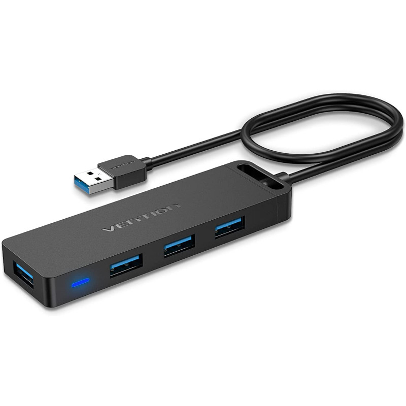 Vention 4-Port USB 3.0 Hub Ultra-Slim Data USB Splitter [Charging Supported] Compatible with MacBook, Laptop, Surface Pro, PC, Flash Drive, Mobile HDD (USB A, 0.5 Meter)