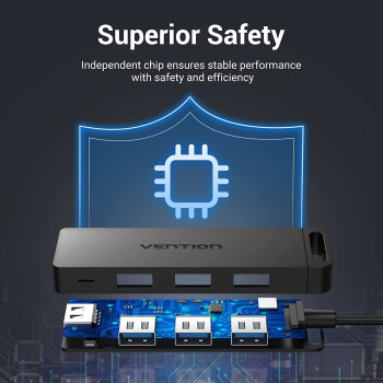 Vention 4-Port USB 3.0 Hub Ultra-Slim Data USB Splitter [Charging Supported] Compatible with MacBook, Laptop, Surface Pro, PC, Flash Drive, Mobile HDD (USB A, 0.5 Meter)