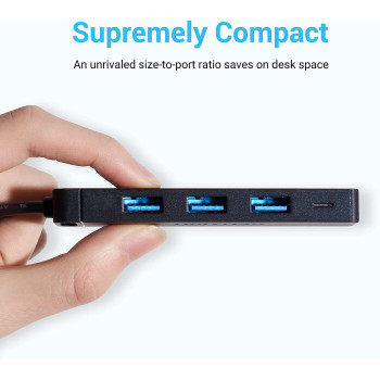 Vention 4-Port USB 3.0 Hub Ultra-Slim Data USB Splitter [Charging Supported] Compatible with MacBook, Laptop, Surface Pro, PC, Flash Drive, Mobile HDD (USB A, 0.5 Meter)