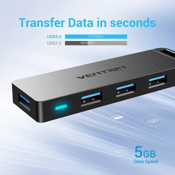 Vention USB Hub, Vention 4-Port USB 3.0 Hub Ultra-Slim Data USB Splitter [Charging Supported] Compatible for MacBook, Laptop, Surface Pro, PC, Flash Drive, Mobile HDD (3FT/1M)