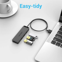 Vention USB Hub, Vention 4-Port USB 3.0 Hub Ultra-Slim Data USB Splitter [Charging Supported] Compatible for MacBook, Laptop, Surface Pro, PC, Flash Drive, Mobile HDD (3FT/1M)