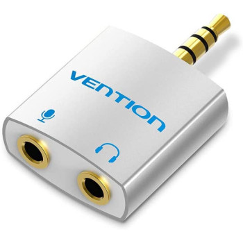 Vention 3.5mm Audio Adapter Audio Splitter with Mic 1 Male to 2 Female Audio Adapter for Headphone PC Mobile Phone Silver