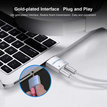 Vention 3.5mm Audio Adapter Audio Splitter with Mic 1 Male to 2 Female Audio Adapter for Headphone PC Mobile Phone Silver