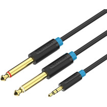 VENTION 3.5mm to Double 6.35MM Stereo Jack Audio Cable Gold Plated 3.5mm 1/8" TRS to 6.35mm 1/4" TS Mono Y-Cable Splitter Cord for iPhone Multimedia Speakers and Home Stereo Systems