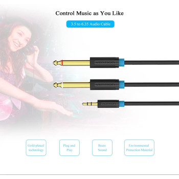 VENTION 3.5mm to Double 6.35MM Stereo Jack Audio Cable Gold Plated 3.5mm 1/8" TRS to 6.35mm 1/4" TS Mono Y-Cable Splitter Cord for iPhone Multimedia Speakers and Home Stereo Systems