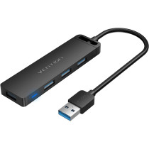 Vention 4-Port USB 3.0 Hub Ultra-Slim Data USB Splitter [Charging Supported] Compatible with MacBook, Laptop, Surface Pro, PC, Flash Drive, Mobile HDD (USB A, 0.15 Meter)