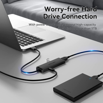 Vention 4-Port USB 3.0 Hub Ultra-Slim Data USB Splitter [Charging Supported] Compatible with MacBook, Laptop, Surface Pro, PC, Flash Drive, Mobile HDD (USB A, 0.15 Meter)