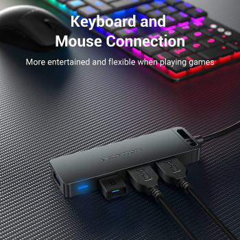 Vention 4-Port USB 3.0 Hub Ultra-Slim Data USB Splitter [Charging Supported] Compatible with MacBook, Laptop, Surface Pro, PC, Flash Drive, Mobile HDD (USB A, 0.15 Meter)